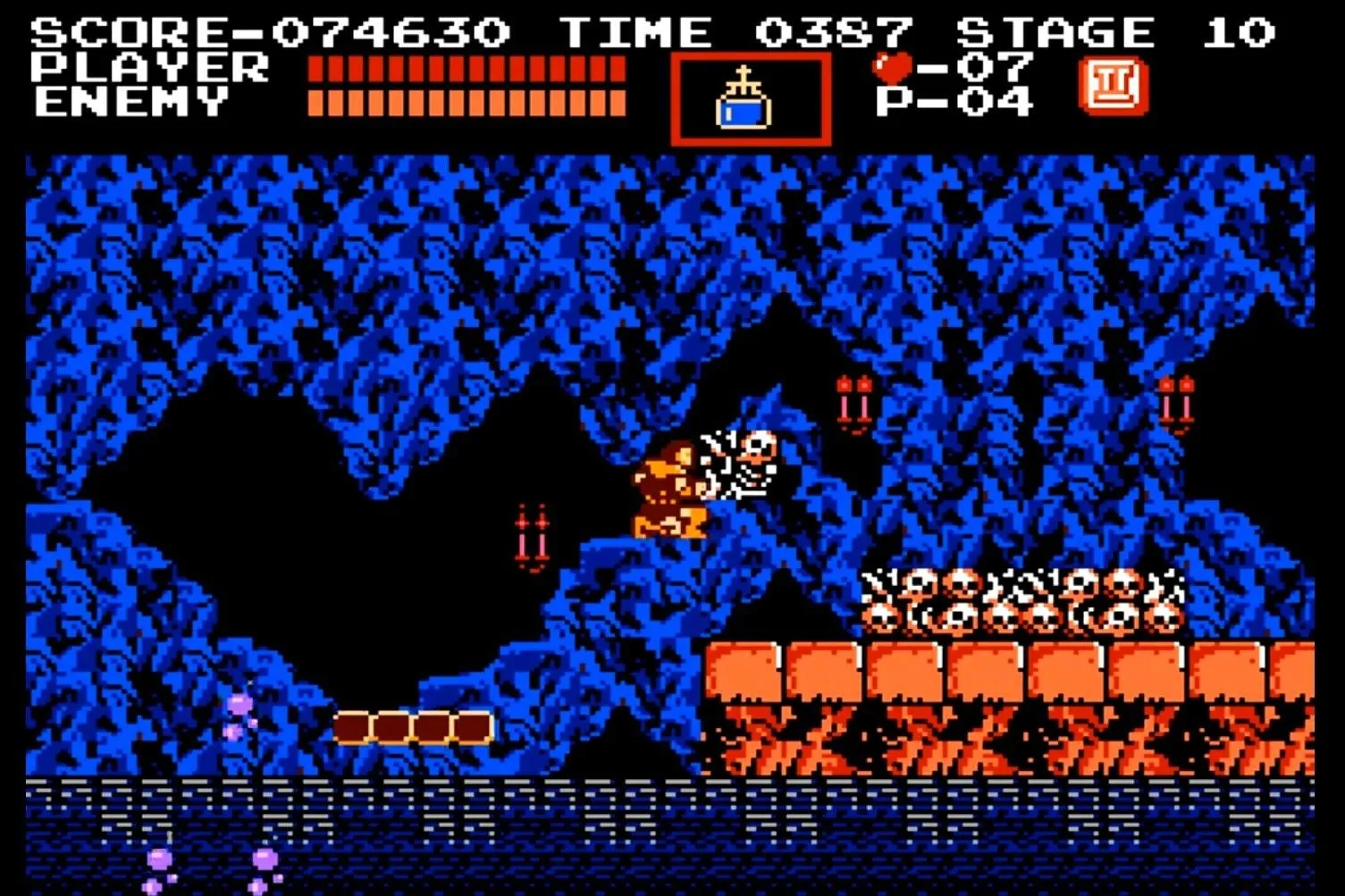 Simon Belmont chiến đấu trong lâu đài Dracula trong game Castlevania trên NES