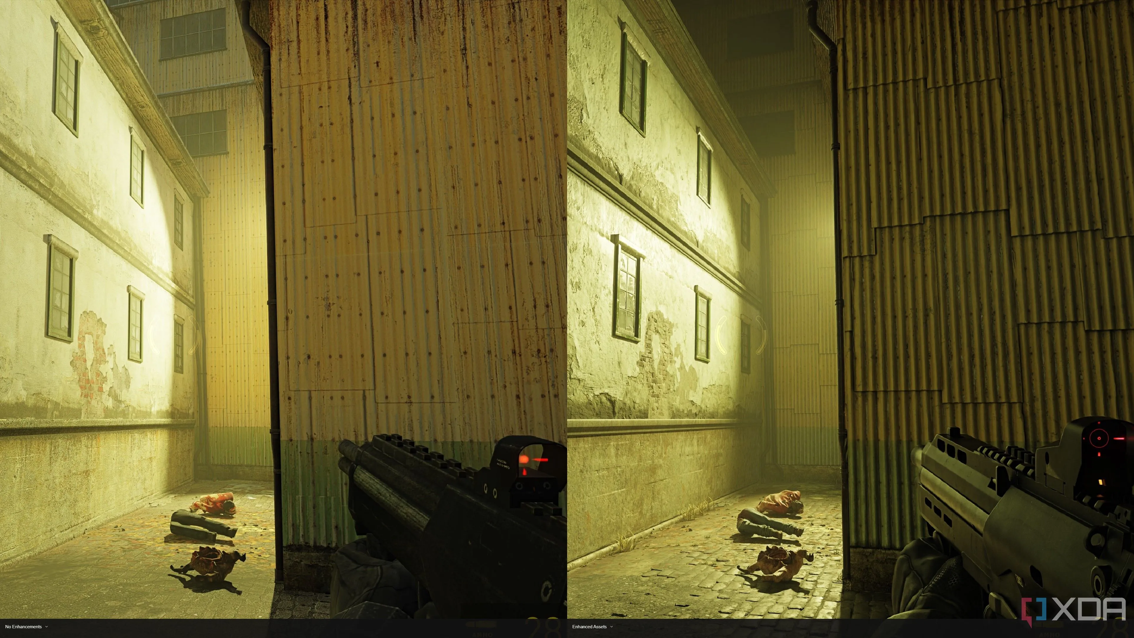 So sánh chất lượng tài sản (assets) giữa Half-Life 2 gốc và Half-Life 2 RTX, cho thấy sự khác biệt rõ rệt về chi tiết mô hình và vật liệu.