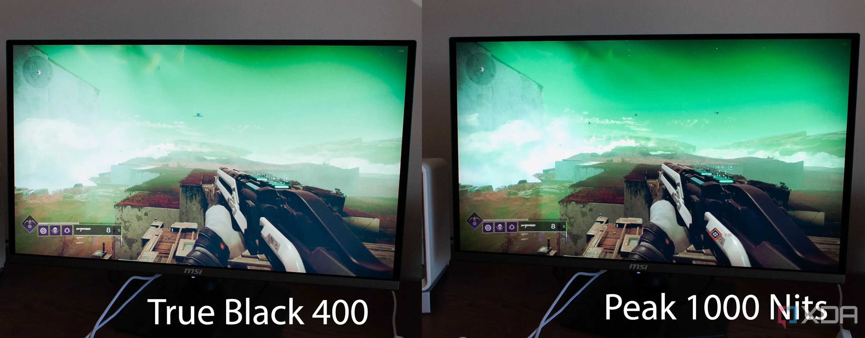 So sánh hiệu ứng HDR giữa chế độ True Black 400 và Peak 1000 Nits trên MSI MPG 272URX QD-OLED