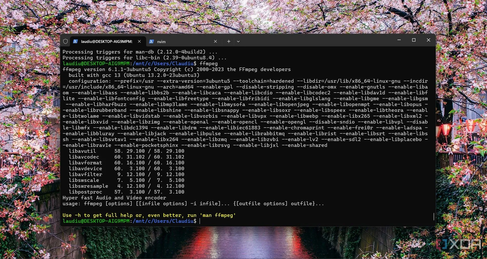 Sử dụng lệnh ffmpeg trên môi trường Fedora Linux trong WSL trên Windows