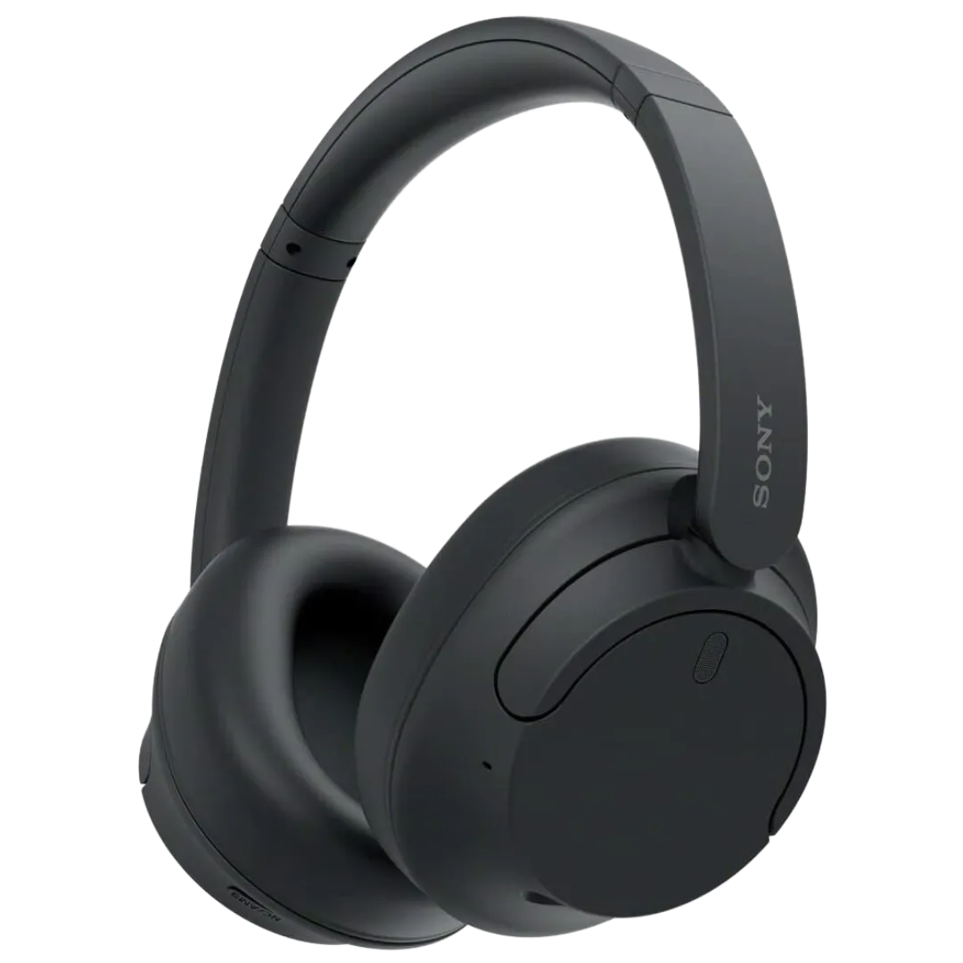 Tai nghe chụp tai Sony WH-CH720N màu đen nhìn từ một góc, làm nổi bật kiểu dáng và đệm tai mềm mại