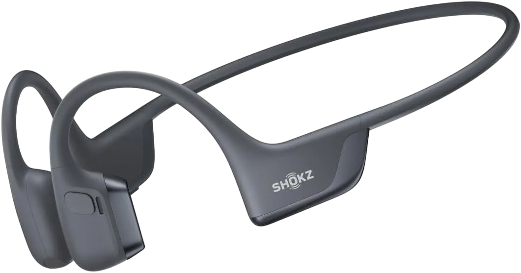 Tai nghe dẫn truyền xương Shokz OpenRun Pro 2 màu đen đeo trên người, minh họa thiết kế thoải mái và an toàn