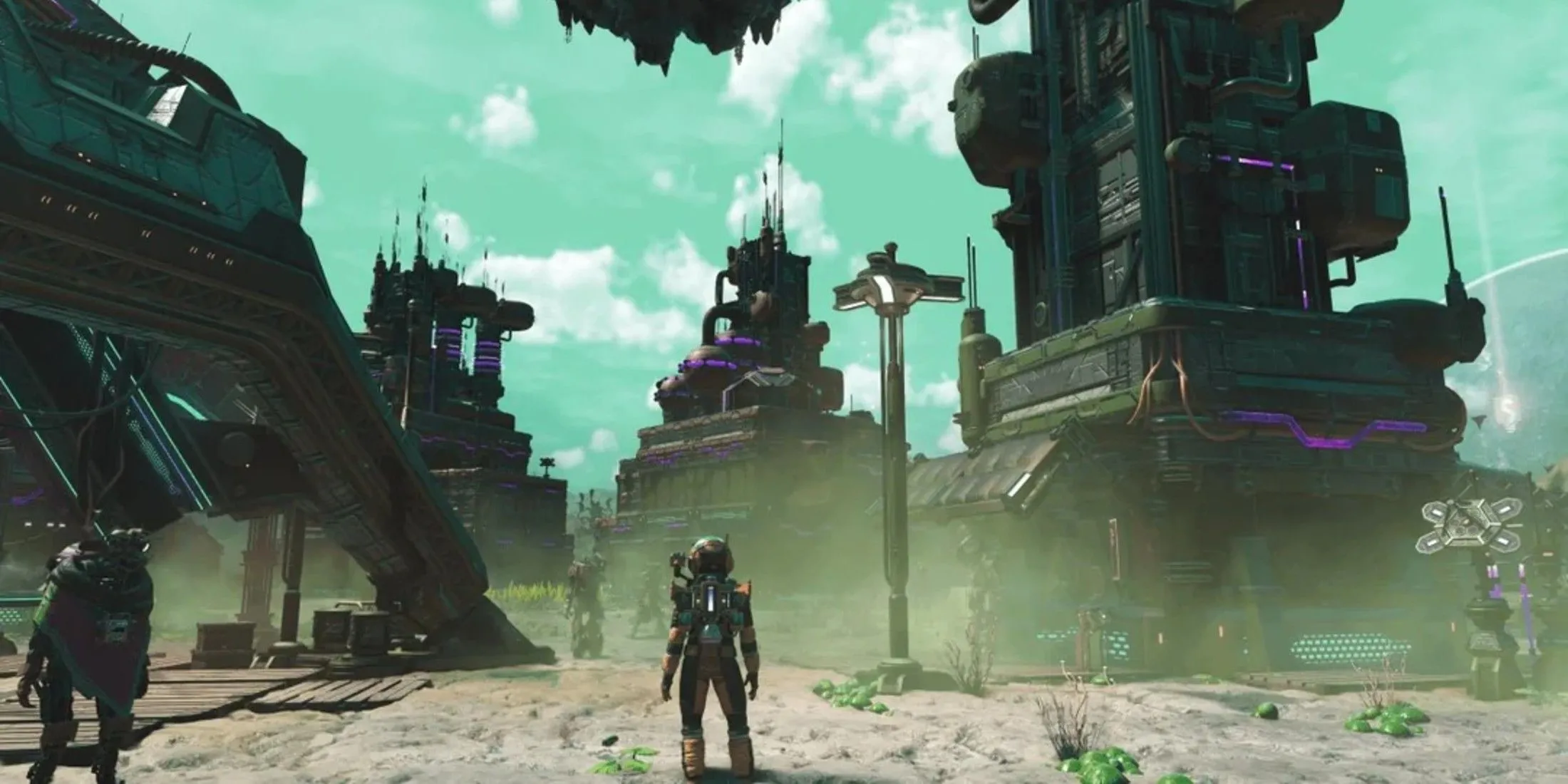 Tàu vũ trụ đang bay qua một hành tinh kỳ ảo trong No Man’s Sky