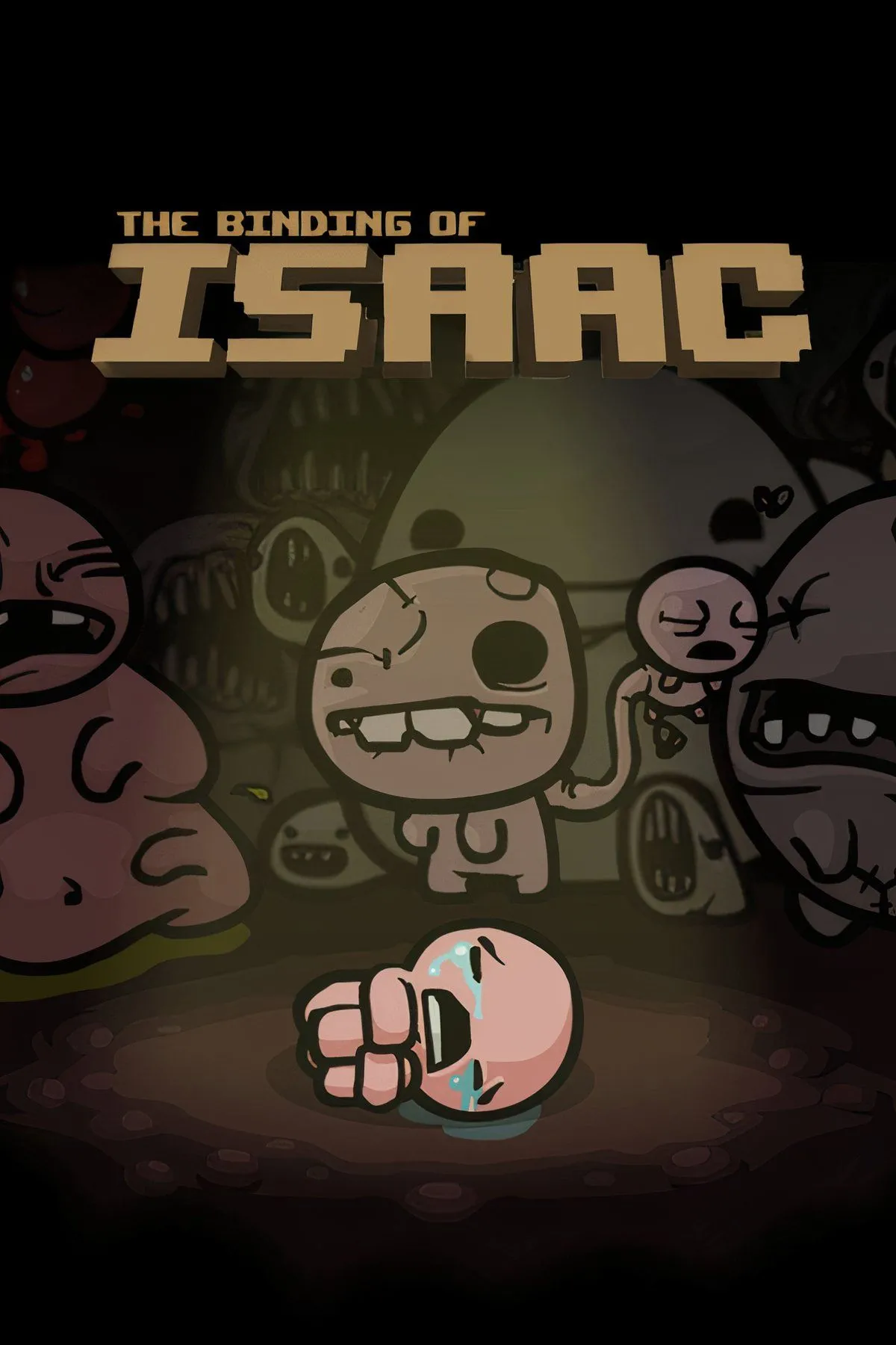 The Binding of Isaac với nhân vật chính Isaac chiến đấu trong một dungeon tối tăm, đầy quái vật