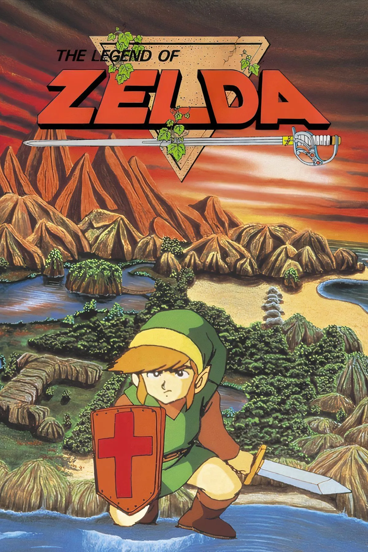 The Legend of Zelda trên NES với góc nhìn từ trên xuống của Link trong thế giới Hyrule