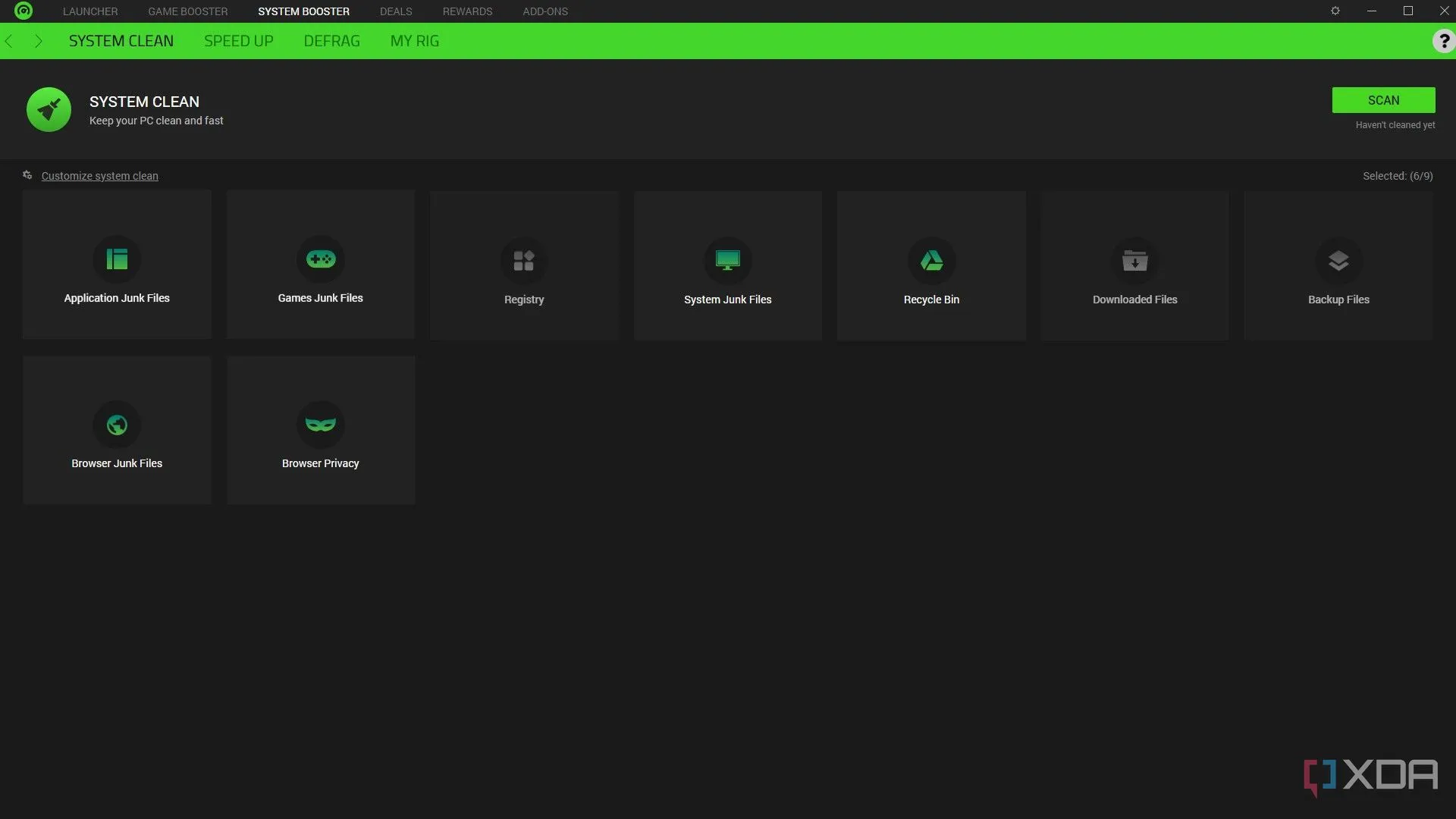 Thẻ System Booster trong phần mềm Razer Cortex, tập trung vào tăng cường hiệu suất chơi game