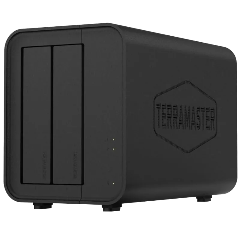 Thiết bị lưu trữ mạng NAS TerraMaster F2-424 nhỏ gọn với hai khay ổ đĩa.