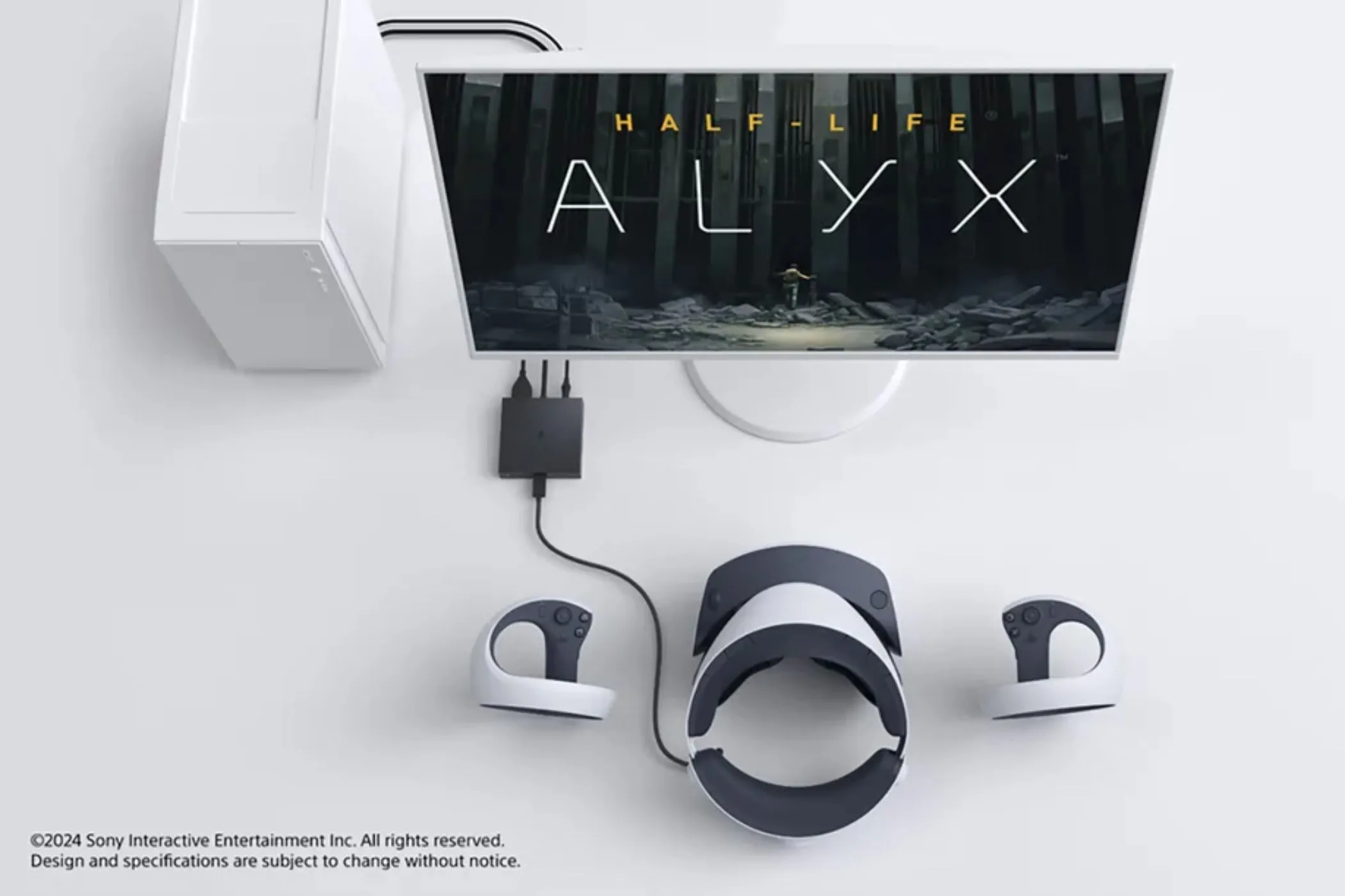 Thiết bị PlayStation VR2 PC adapter đang chạy game Half-Life: Alyx, minh họa cho yêu cầu VR của trò chơi.