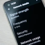 Thông tin kết nối Wi-Fi 6E (6GHz) trên điện thoại Asus Zenfone 8, minh họa băng tần tốc độ cao.
