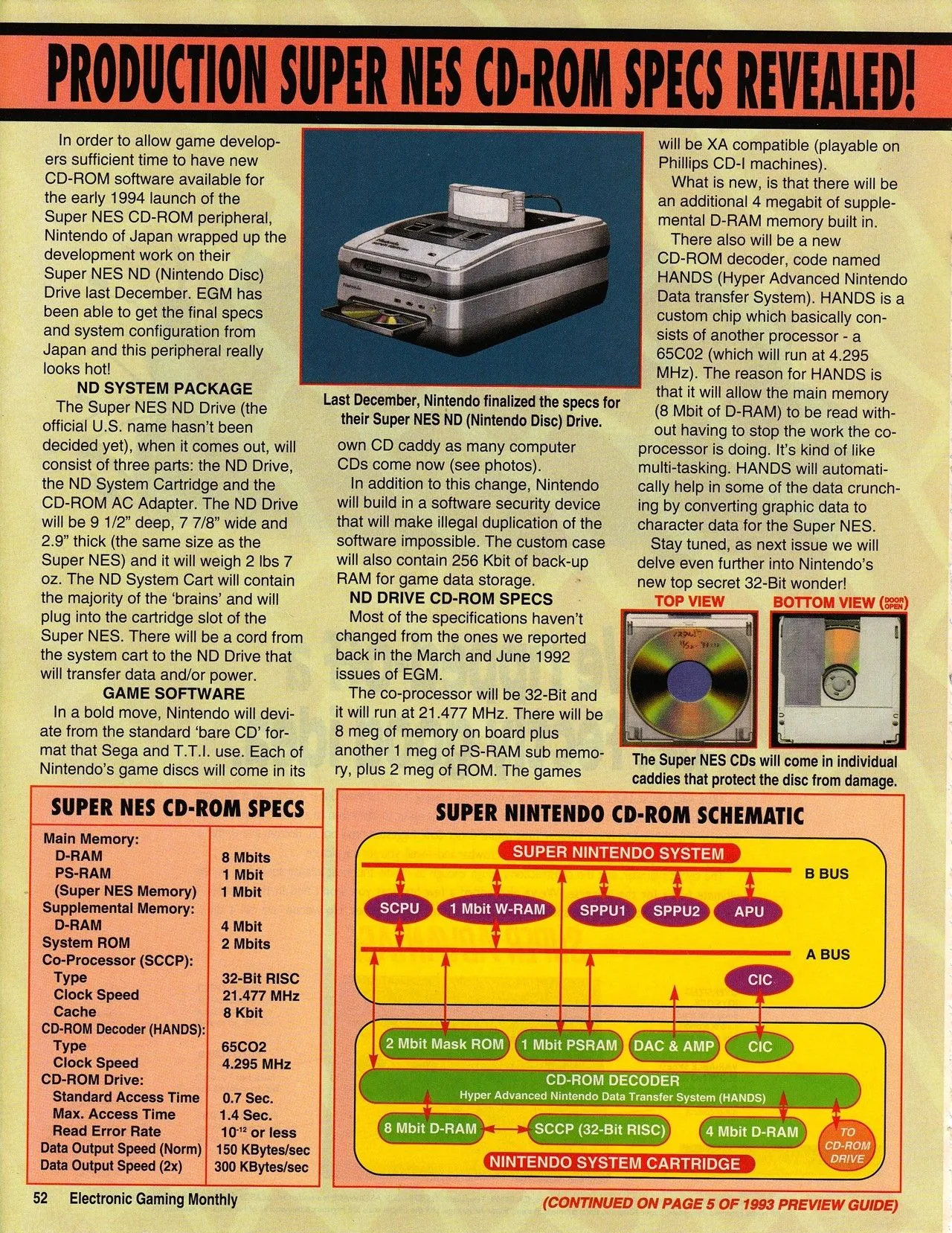 Thông tin về nguyên mẫu Nintendo PlayStation trên tạp chí Electronic Gaming Monthly số tháng 3 năm 1993
