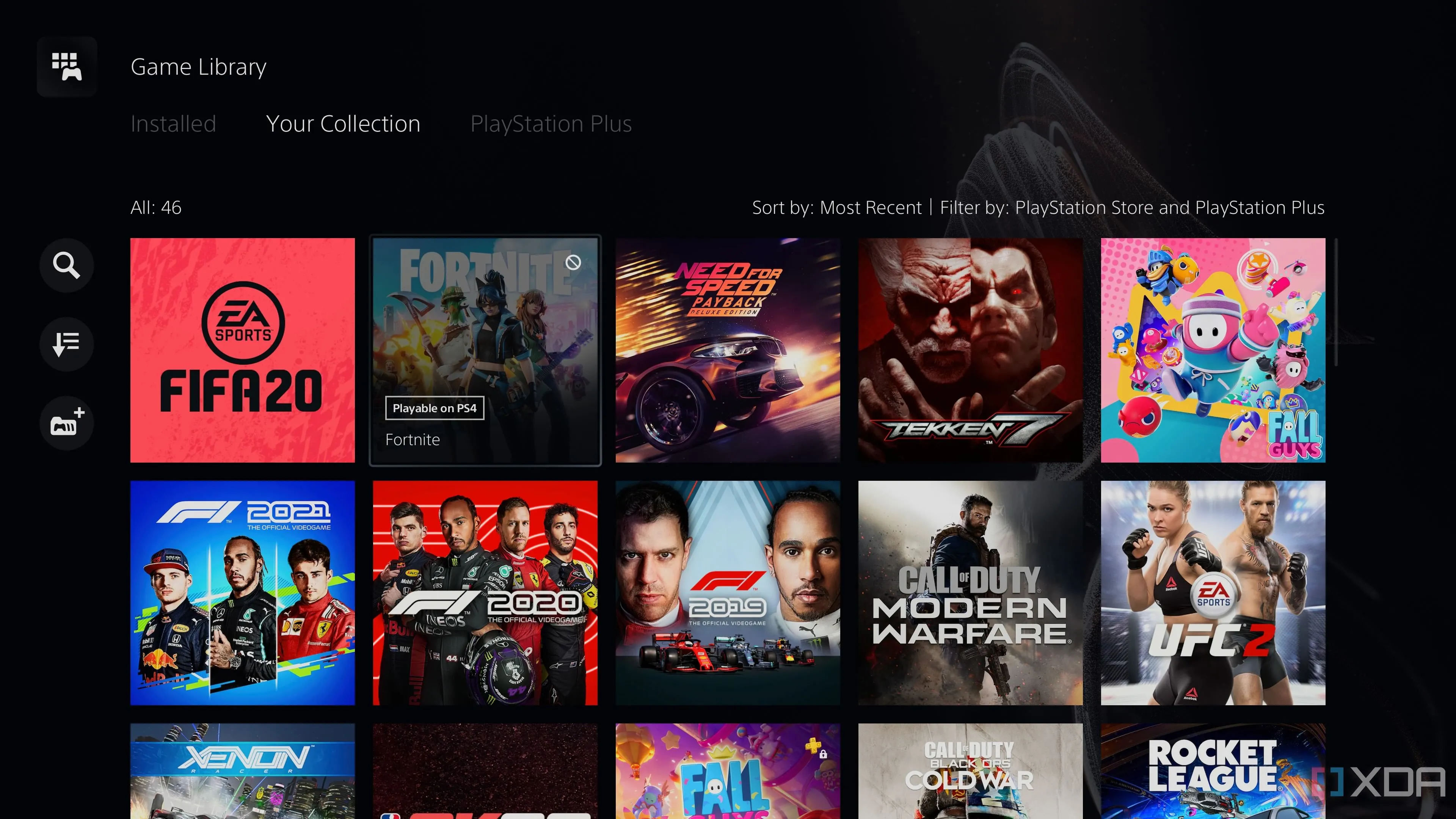 Thư viện game kỹ thuật số trên PlayStation 5, thể hiện sự phổ biến của game digital và xu hướng của game thủ phổ thông không quan tâm đĩa vật lý.