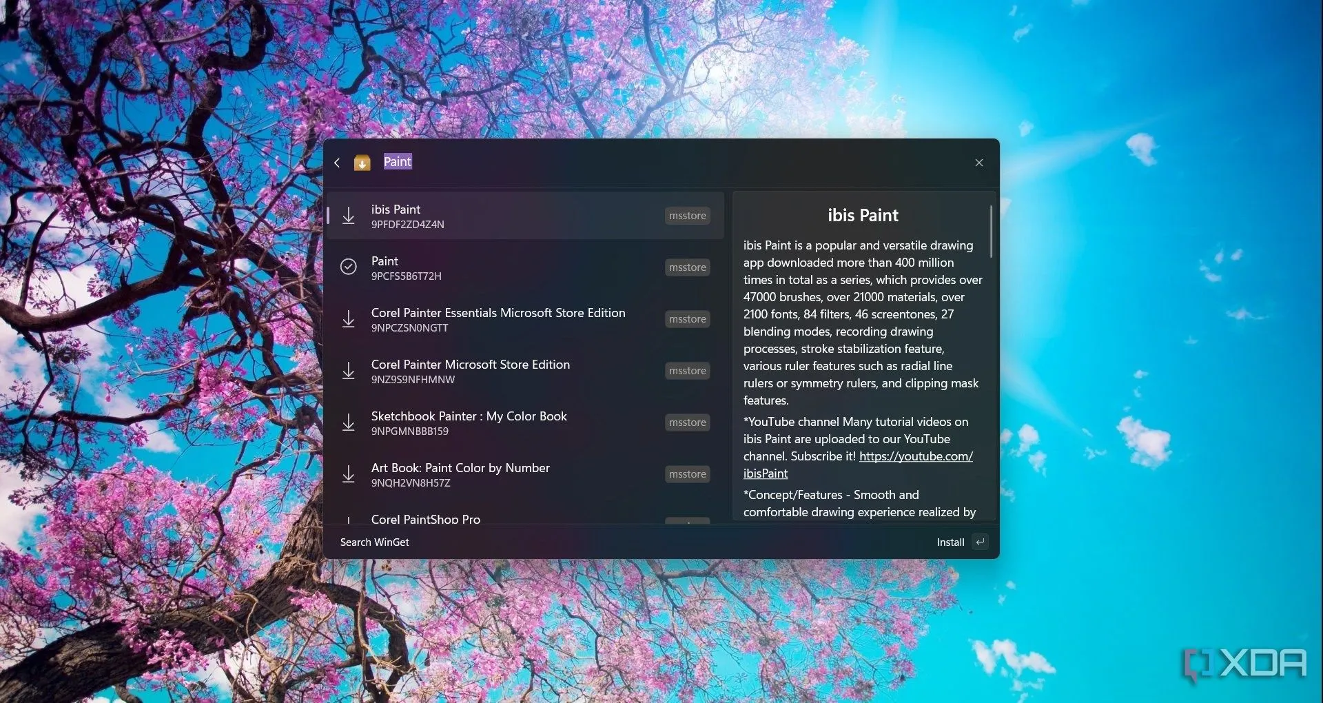 Tìm kiếm Paint trong WinGet Search của Command Palette