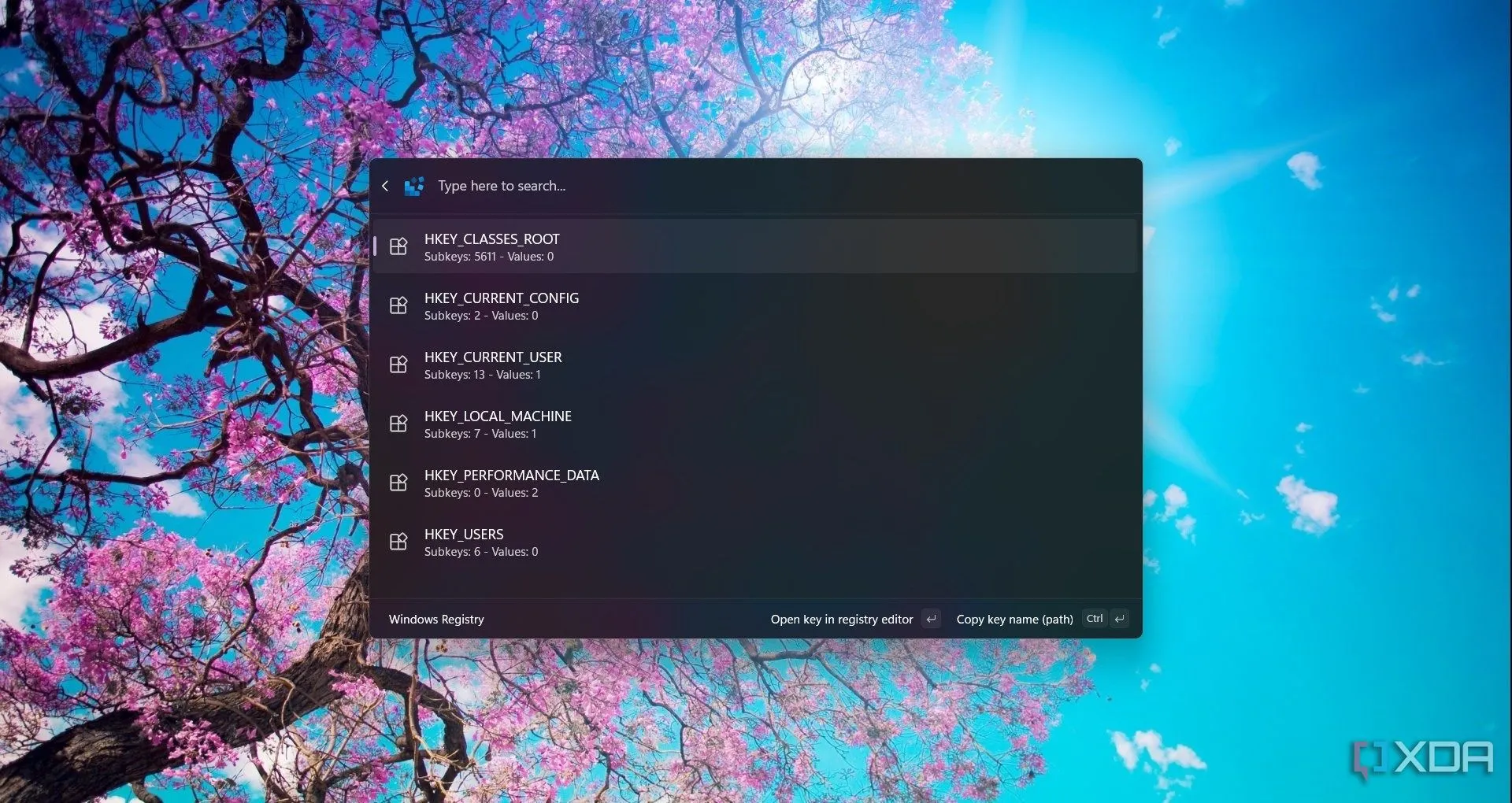 Tìm kiếm Registry trong Command Palette