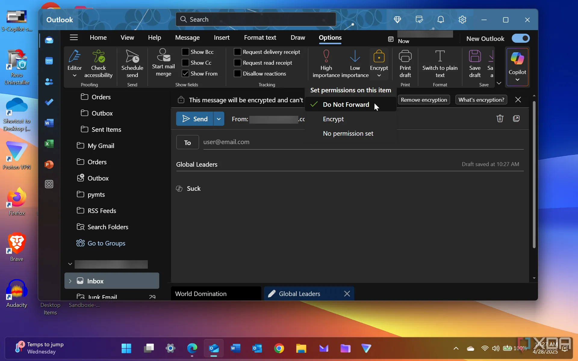 Tính năng 'Không Chuyển Tiếp' (Do Not Forward) trong Outlook trên Windows 11, tăng cường bảo mật email