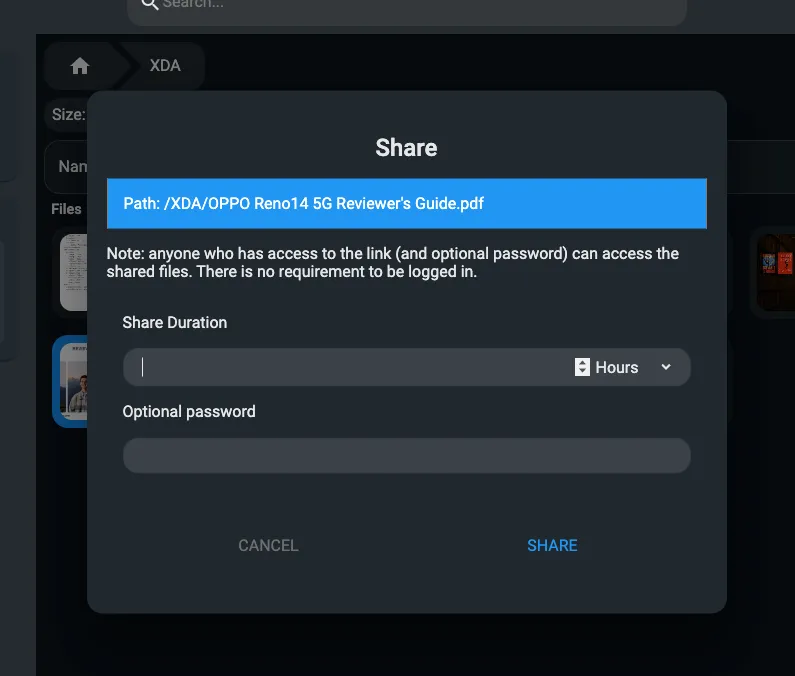 Tính năng tạo và chia sẻ liên kết file nhanh chóng trên FileBrowser Quantum