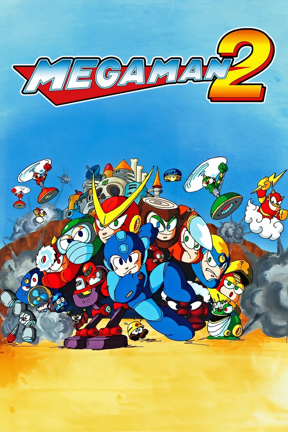 Tổng hợp hình ảnh gameplay và nhân vật Mega Man trong tựa game Mega Man 2 kinh điển trên NES.