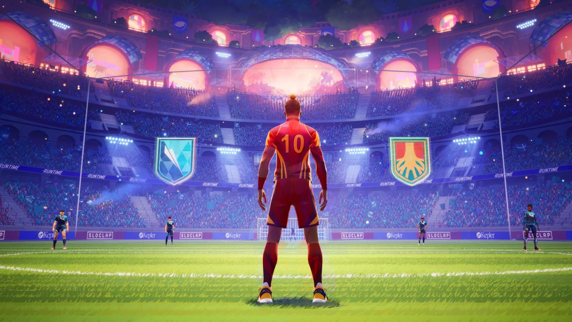 Trận đấu Rematch căng thẳng với nhiều người chơi đang tranh giành bóng.