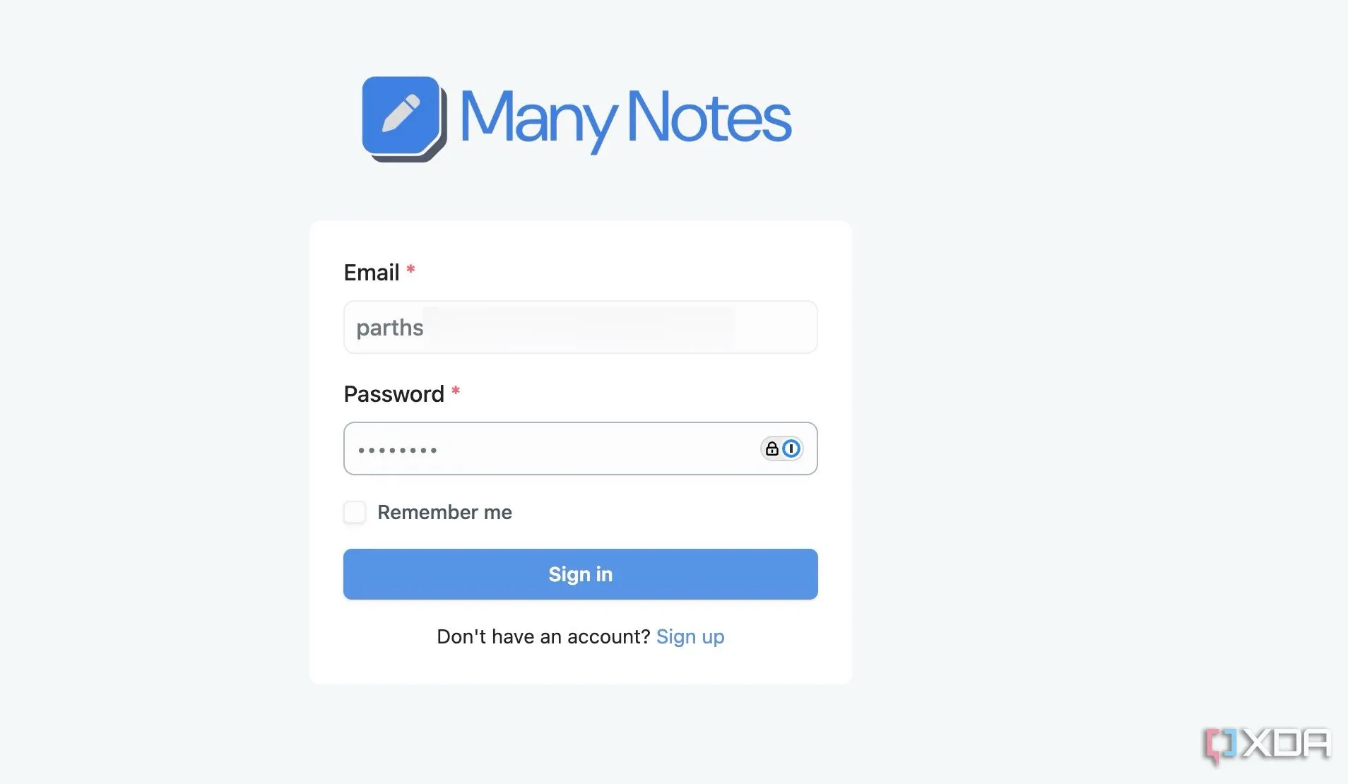 Trang đăng nhập Many Notes với giao diện cơ bản