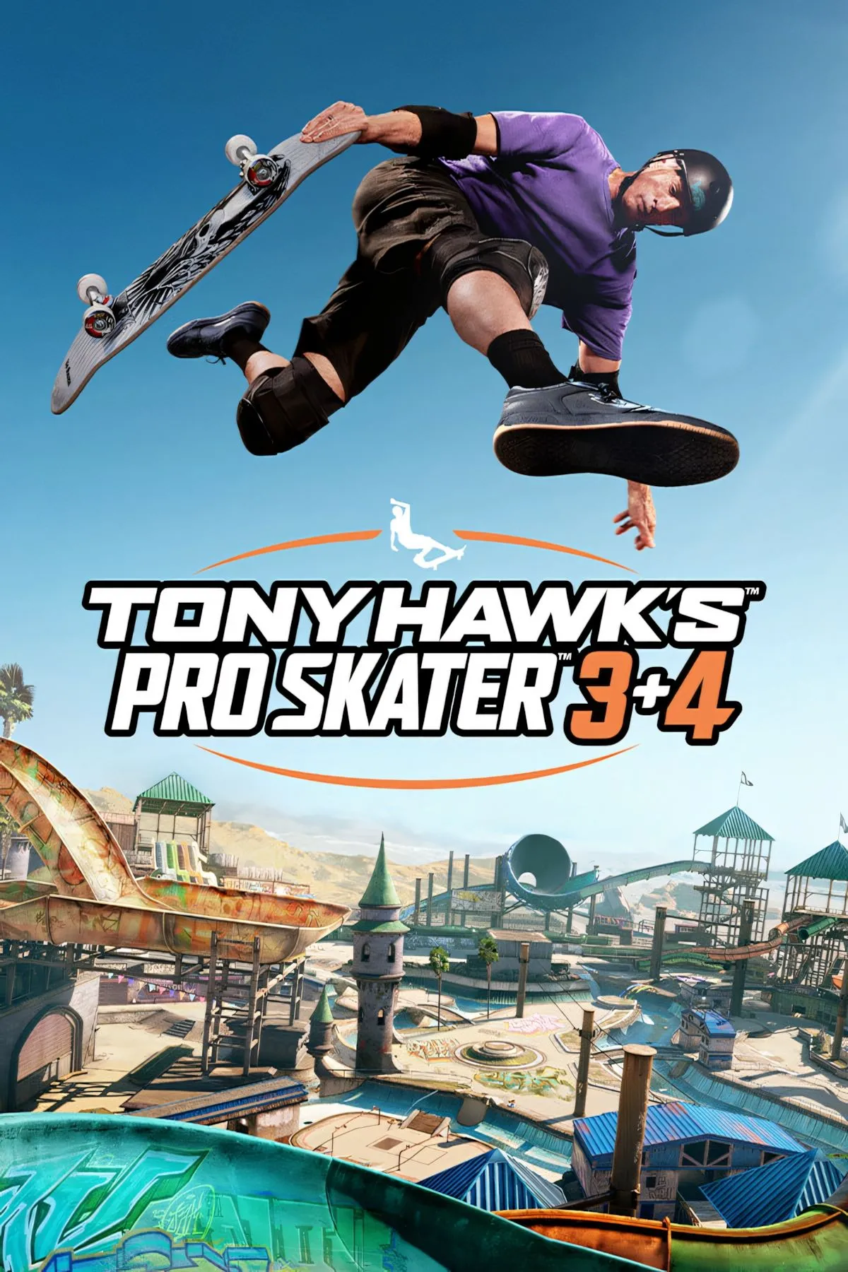 Trò chơi Tony Hawk's Pro Skater 3 + 4 với nhân vật đang biểu diễn kỹ thuật trượt ván trên không trung