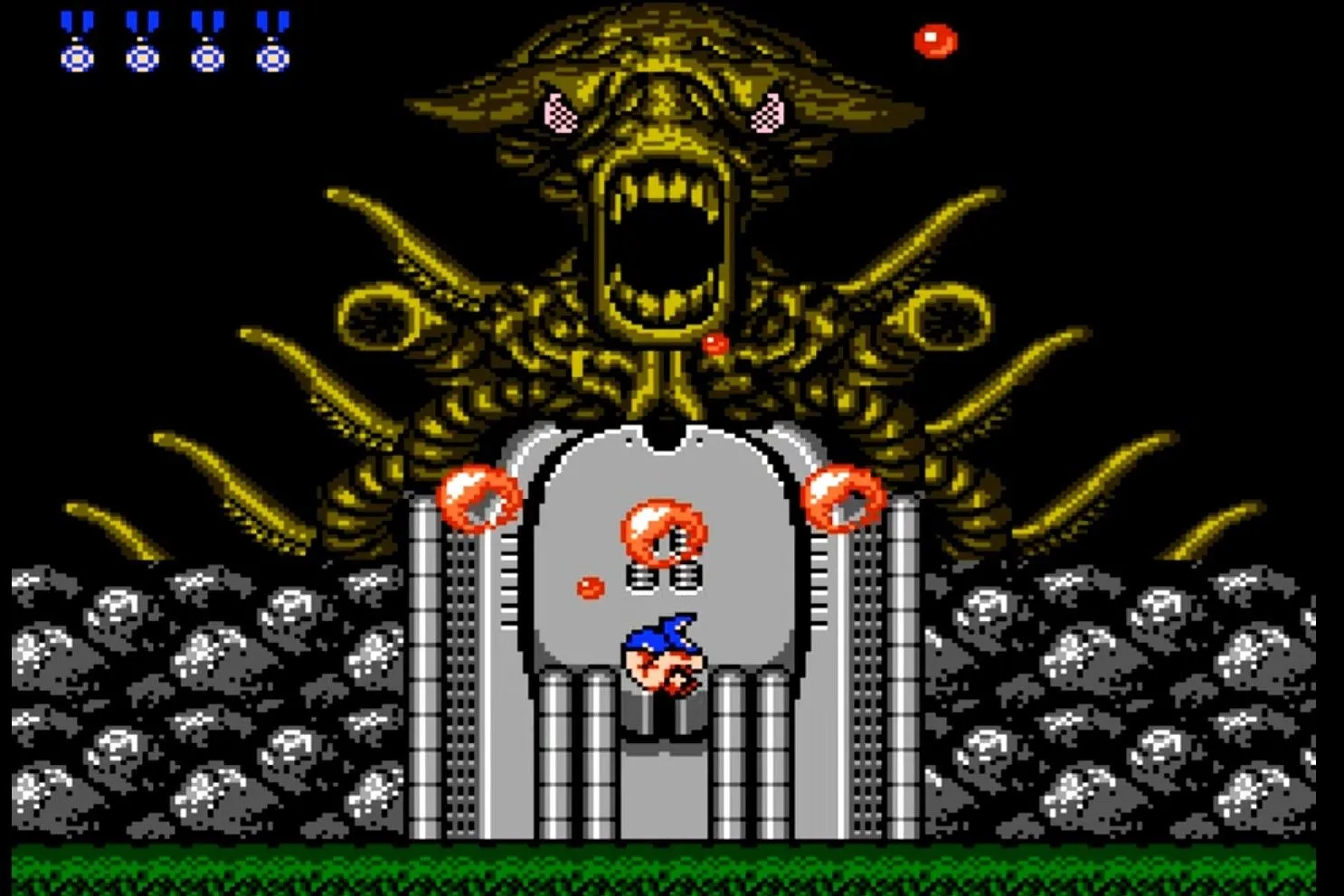 Trùm cuối ngoài hành tinh trong game bắn súng Contra trên NES