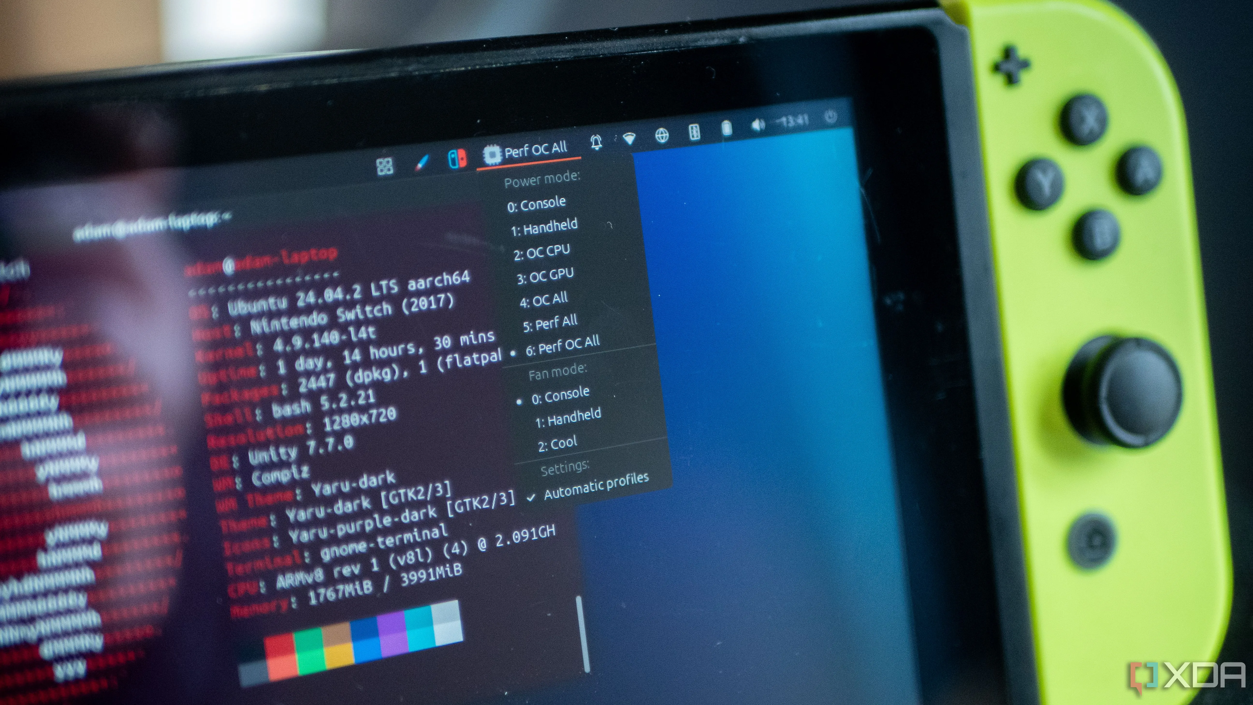 Tùy chọn ép xung hiệu năng (overclock) hiển thị trong cài đặt Linux trên Nintendo Switch, giúp tối ưu sức mạnh chip Tegra X1