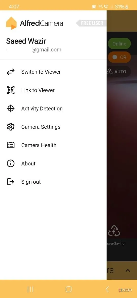 Tùy chọn liên kết đến thiết bị xem trong Alfred Camera trên điện thoại camera