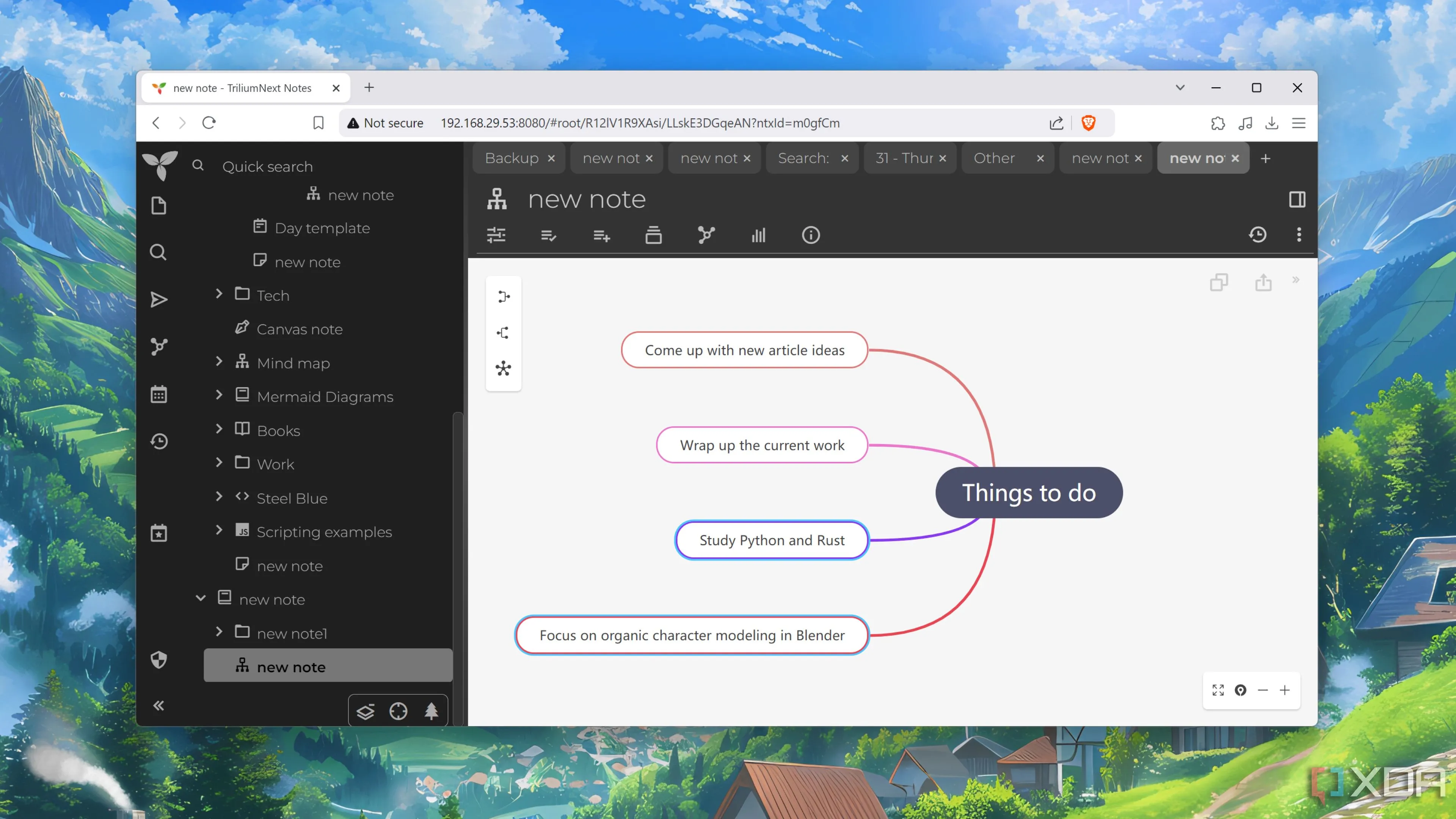 Ví dụ về Mind Map được tạo trong TriliumNext