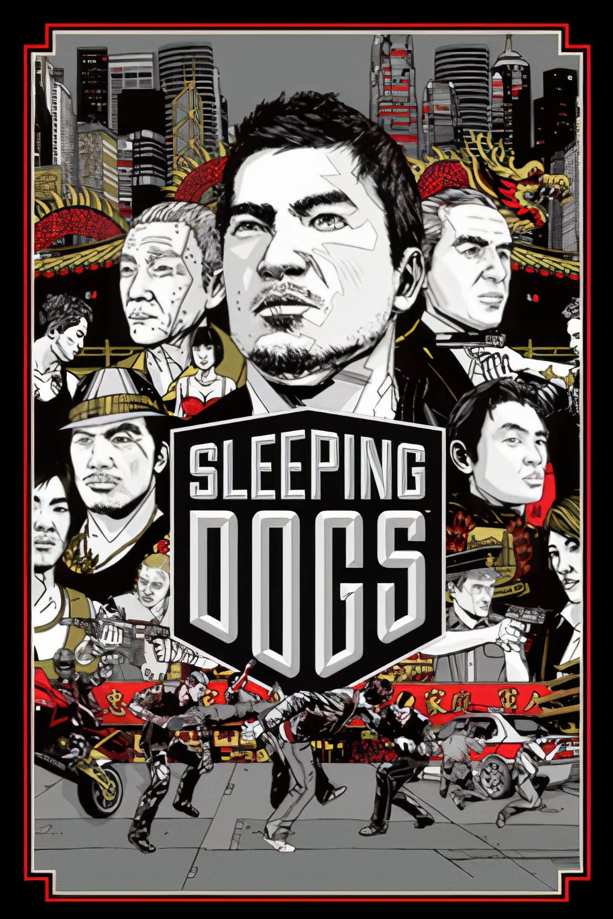Wei Shen trong Sleeping Dogs thực hiện động tác nhảy xe hành động trên đường phố Hồng Kông.