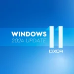 Windows 11 2024 Update trên nền xanh, biểu tượng bản cập nhật mới nhất từ Microsoft