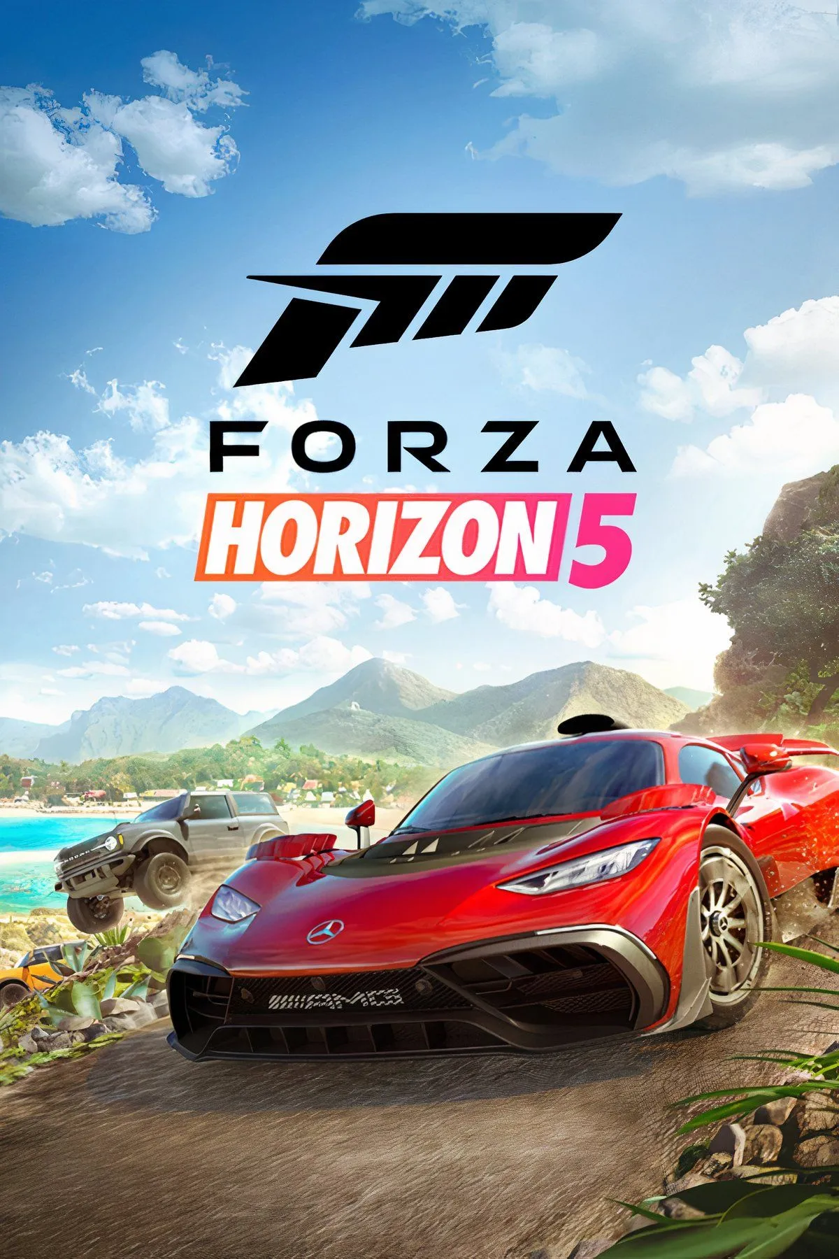 Xe đua tốc độ cao trong Forza Horizon 5 đang lao đi trên phong cảnh tuyệt đẹp của Mexico.